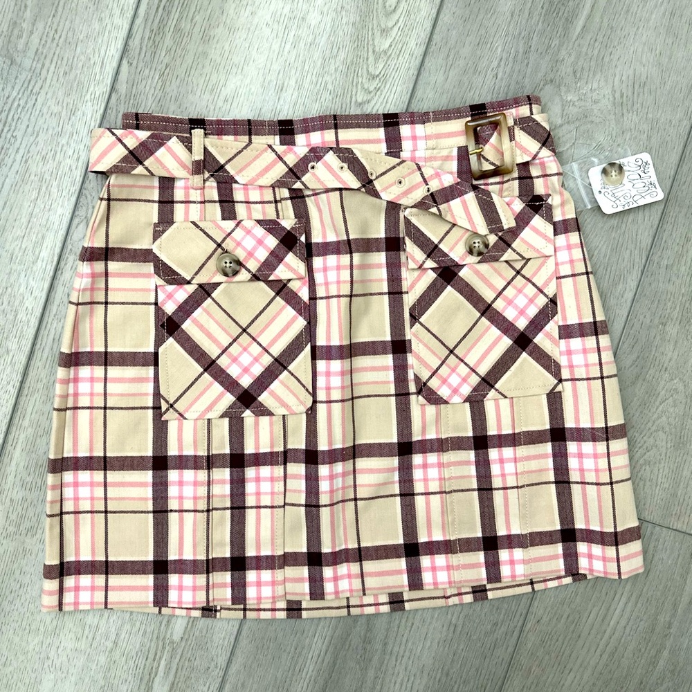 Free People - Plaid Mini Skirt with Belt - NWT - New - Size 2